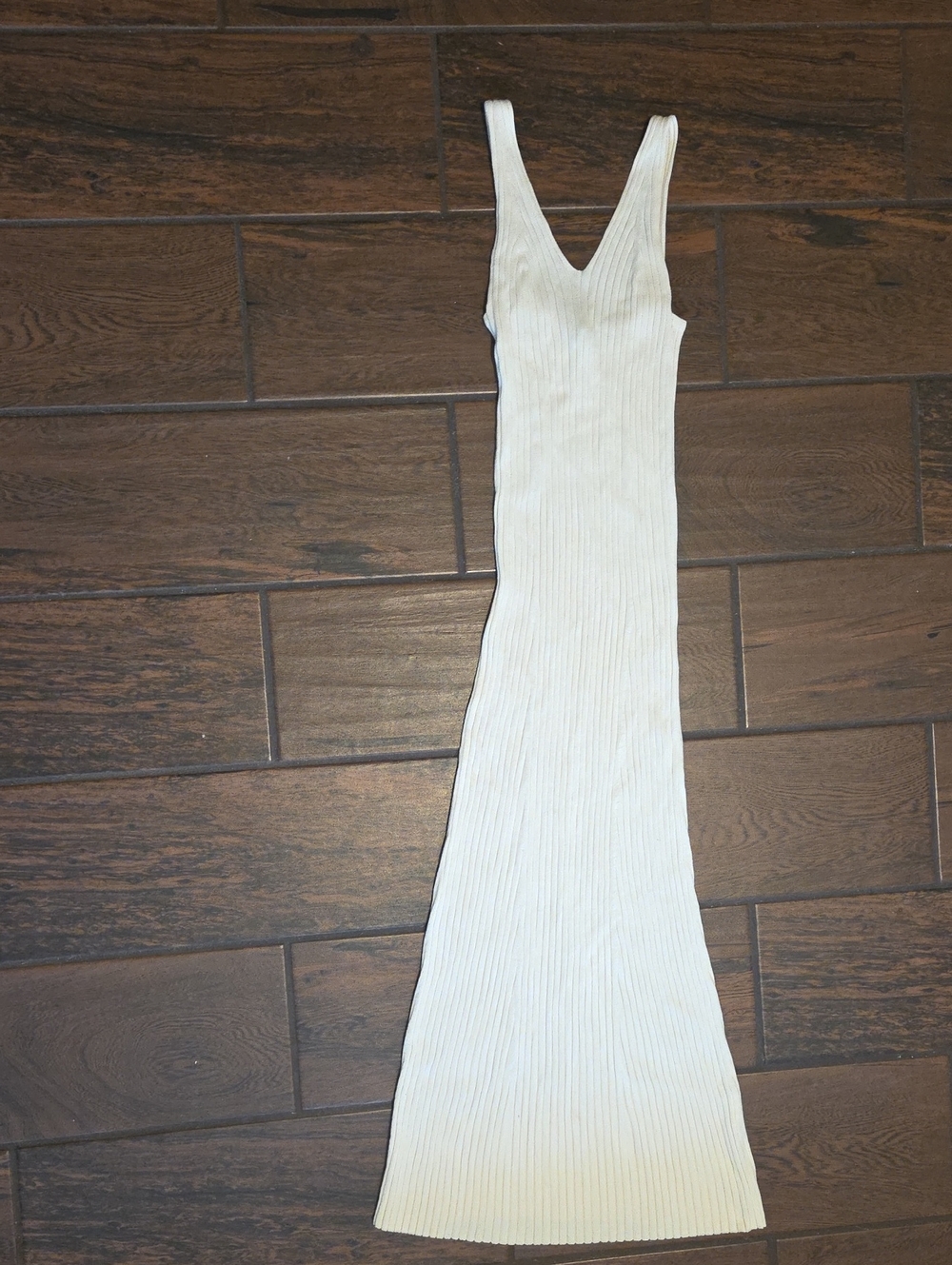 Ribbed V-Neck Maxi Dress - Cream
